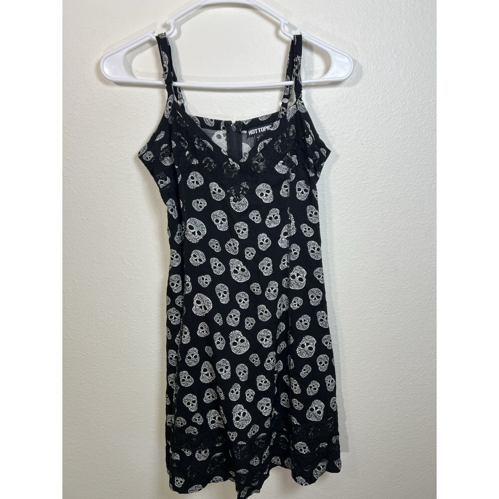 Hot Topic Floral Skull Lace Flowy Slip Sun Dress Grunge Y2K Adjustable Zip M